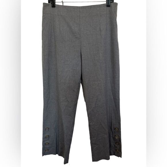 Club Monaco Gray Linnzie Career Gold Button Embellished Cropped Pants Size 10 - Picture 2 of 11